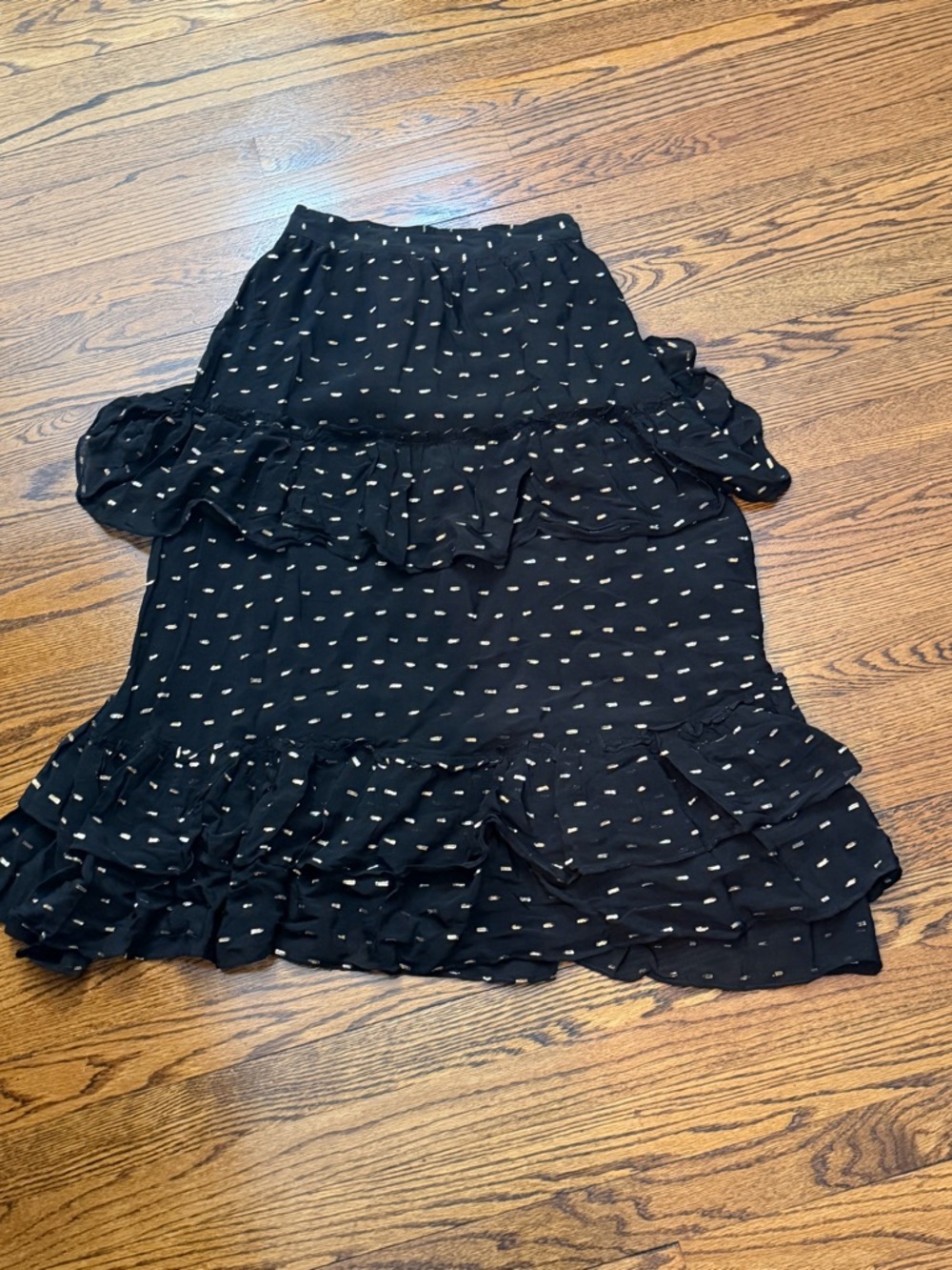 Astr Black Dress with Cream Dot Ruffle Hem
